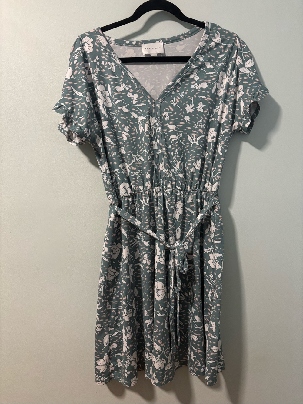 French Grey green floral dress